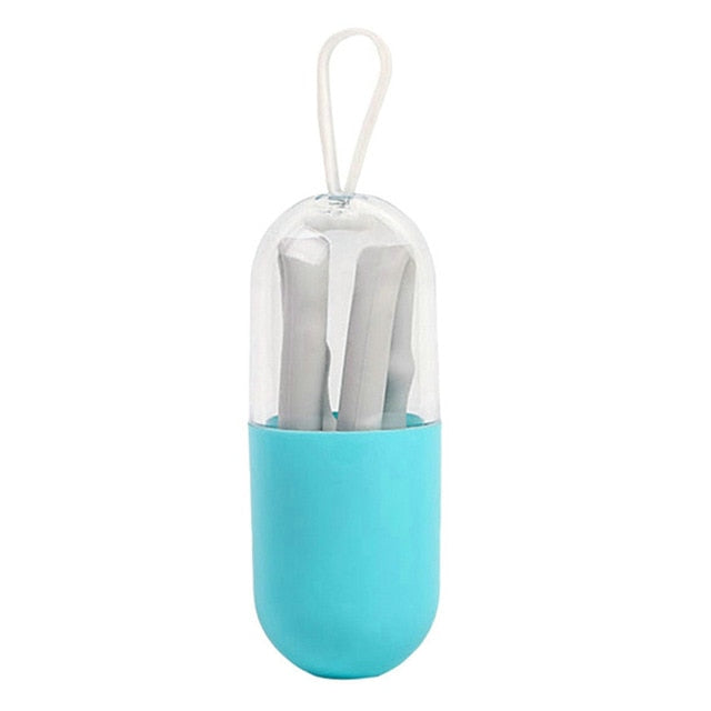 Collapsible Silicone Foldable Reusable Straw with Carrying Case and Cleaning Brush Travel Home, Office Drink Kitchen Accessories