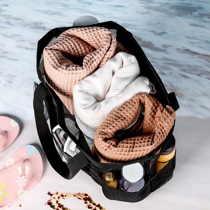 Hollow Pocket Beach Bag Mesh One Shoulder Portable Travel Wash Bag Fitness Swimming Storage Bag