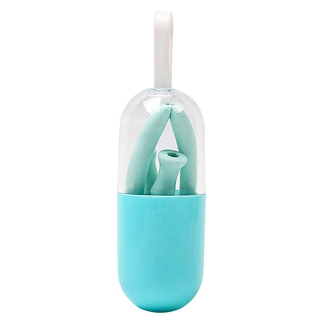Collapsible Silicone Foldable Reusable Straw with Carrying Case and Cleaning Brush Travel Home, Office Drink Kitchen Accessories