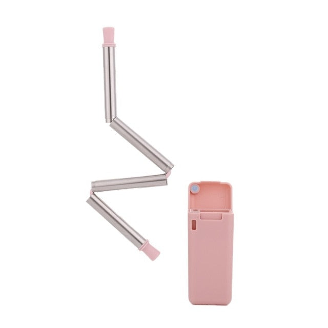 CollaFoldable Straw Collapsible Reusable Metal Stainless Steel Straw Travel Household Drinking Straws Kitchen Bar Accessories