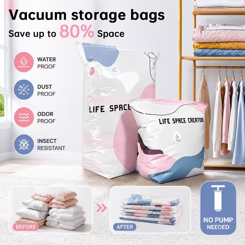 Reusable Vacuum Storage Bags - No Vacuum Needed