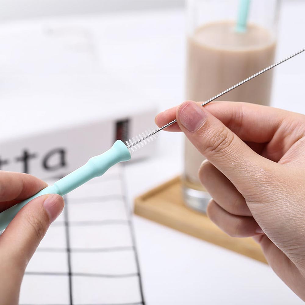 Collapsible Silicone Foldable Reusable Straw with Carrying Case and Cleaning Brush Travel Home, Office Drink Kitchen Accessories