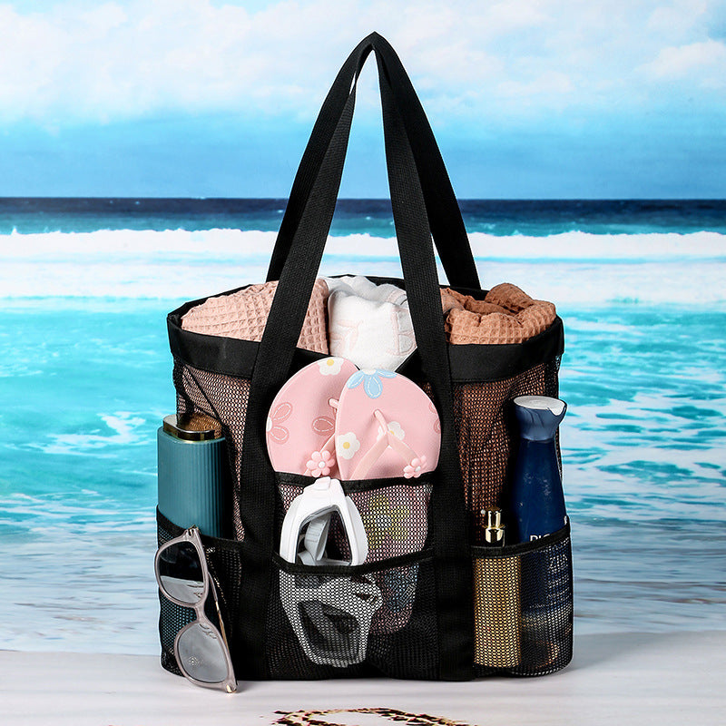 Hollow Pocket Beach Bag Mesh One Shoulder Portable Travel Wash Bag Fitness Swimming Storage Bag
